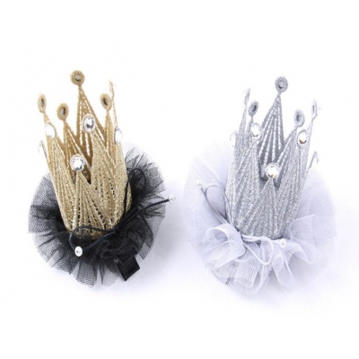 SUNHOO hot sale crown crystal organza hair clip for birthday party